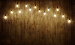Light bulbs on dark wooden background 
