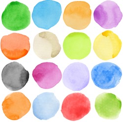 Watercolor hand painted circle shape design elements. Made myself.