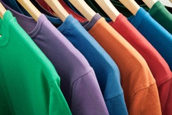 Colorful t-shirts on the hanger