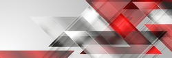 Red and silver grey glossy triangles abstract technology background. Geometric vector design