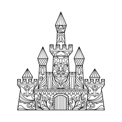 Castle coloring book for adults vector illustration. Anti-stress coloring for adult. Zentangle style. Black and white lines. Lace pattern