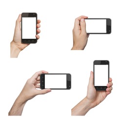 Isolated male hands holding the phone similar to iphone in different ways