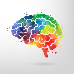 Colorful vector brain illustration, brain handdrawn painting, mind concept drawing