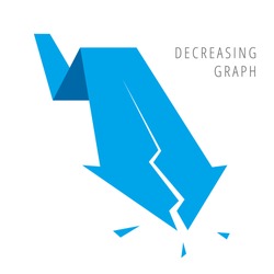 Decreasing graph concept. Blue arrow depict recession business. Flat illustration of broken downward arrow as an element for infographic, article background for internet, publish, social networks.
