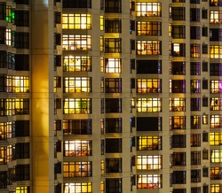 Extrior of apartment building at night