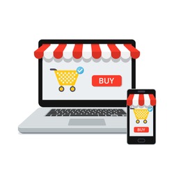 Online shopping concept with open laptop and smartphone