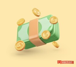 Money. 3d render realistic vector icon