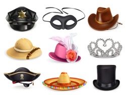 Hats set, collection of headgear, vector icons