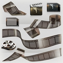 Old film strip with transparency. 3d vector icon set