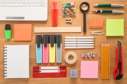 School office supplies on a desk
