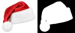 Santa Claus hat or christmas red cap isolated on white background with high quality clipping mask (alpha channel) for quick isolation. Easy to selection object.