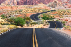 A road runs through it in the Valley of Fire State Park near Las Vegas Nevada