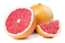 Whole and sliced grapefruit isolated on white background