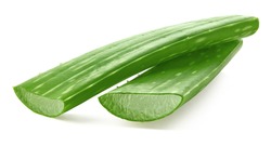Two pieces of fresh sliced Aloe Vera leaf isolated on white background