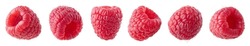 Collection or set of various fresh ripe raspberries isolated on white background