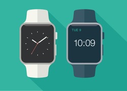 Flat modern and classic smart watch with long shadow. Vector illustration.