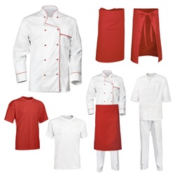 The set of white and red chef cook's clothes, isolated over white background