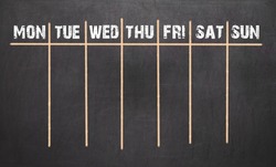 Weekly Calendar on chalkboard background. 7 day plan