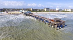 Daytime Cocoa Beach Pier aerial view, Cape Canaveral, Florida