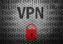 VPN text over binary with red lock symbol -- Virtual Private Network or Internet security concept