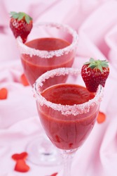 Fresh strawberry drink in wine glasses. Shallow dof