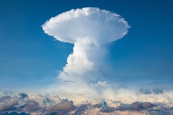 Huge cloud that looks like nuclear explosion. Cumulonimbus cloud is amazing, beautiful and dangerous natural phenomenon.
