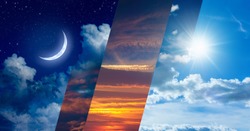 Opposites in nature: day and night, light and darkness, sun and moon. Weather forecast and time concept image. Elements of this image furnished by NASA