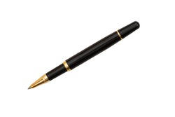 Elegant business black and gold ballpoint pen isolated over white 