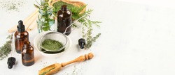 Alternative medicine concept. Herbal medicine and homeopathy