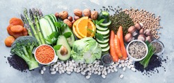 Plant based diet ingredients. Healthy food high in vitamins, antioxidants, smart carbohydrates