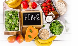 High Fiber Foods on a wooden background. Flat lay