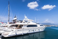 Luxury yachts are moored in marina of Ajaccio, Corsica