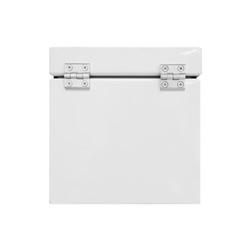 White industrial metal box with closed cover on hinges isolated on white