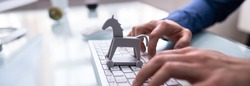 Trojan Horse Computer Virus Crime Attack. Cyber Technology