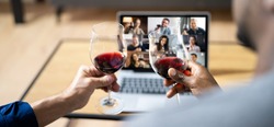 Virtual Wine Tasting Online Dinner Party On Laptop