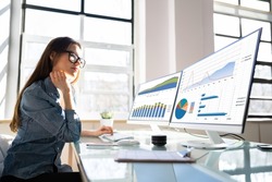Financial Business Analytics Data Dashboard. Analyst Woman