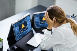 Ransomware Malware Attack And Breach. Business Computer Hacked