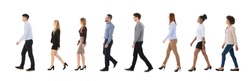 Group Of Businesspeople Walking In A Line Over White Background