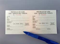 Cuba Visa card application form. This form should be completed by any visitor or tourist entering Cuba.