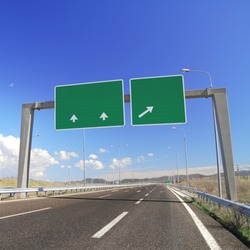 Blank road sign on highway. Add your own text