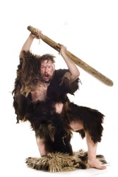 Caveman in bear skin