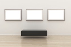 White wall room interior. Nobody empty frame gallery.