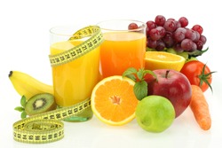 Diet and nutrition. Fresh fruits, vegetables and juice