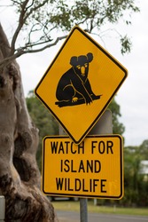 Traffic sign showing a koala, Raymond Island, Victoria, Australia
