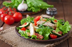 Salad of chicken breast with zucchini and cherry tomatoes