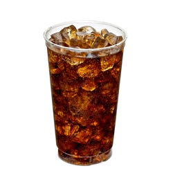Cola with ice in take away cup isolated on white background