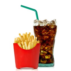 Cola and french fries isolated on white background