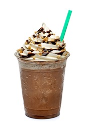 Frappuccino in take away cup isolated on white background