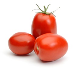 San Marzano, plum or Roma tomato  isolated on white background including clipping path.