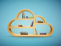 books on wooden shelf cloud shape eps10 vector illustration
